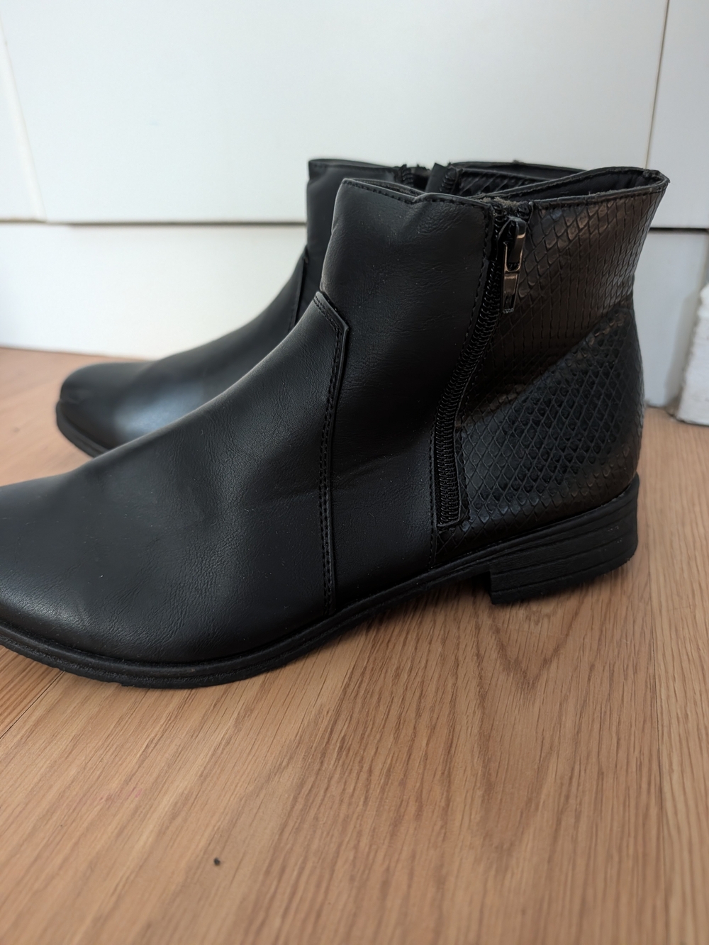 Women's Black Ankle Booties with Textured Back Panel